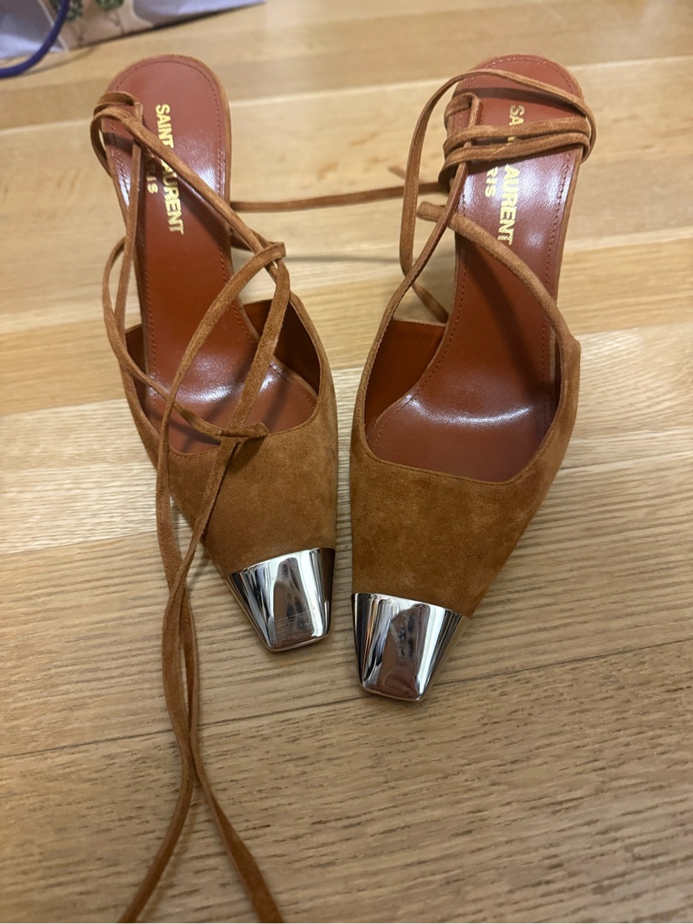 SAINT LAURENT Blade 105 Slingback Pump In Brown Suede - Picture 4 of 6